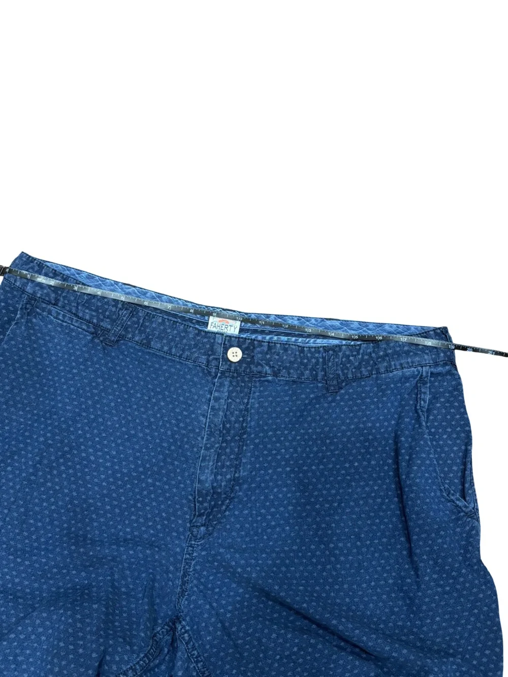 ✨ Faherty All Day Printed Shorts Size 38 Blue 100% Cotton Chino Casual Summer